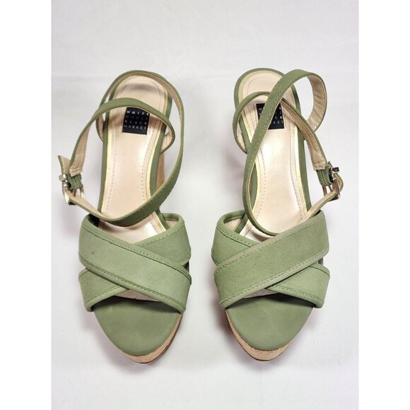 White House Black Market Women's Cork Wedge Sandal 7.5M Olive/ Military Green - Picture 2 of 9